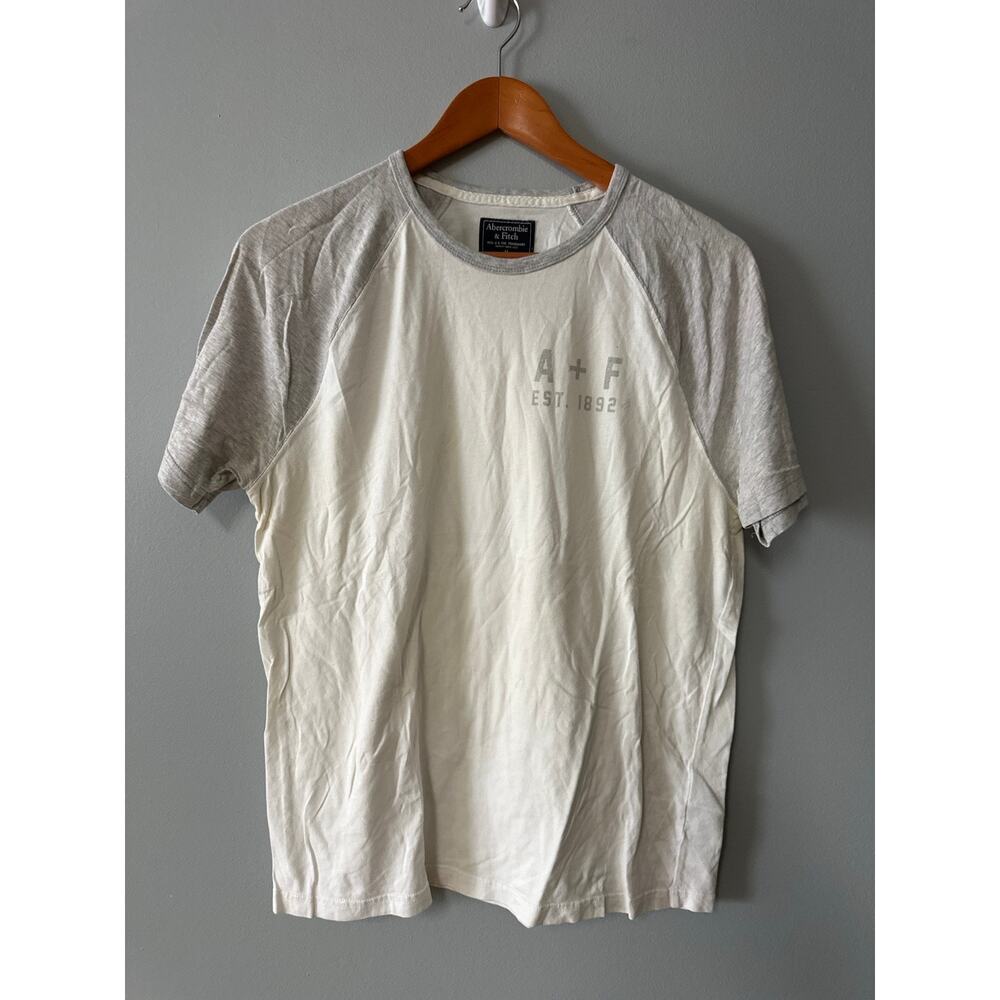 Abercrombie & Fitch Men’s Medium Raglan T Shirt White Gray A&F Casual Tee
